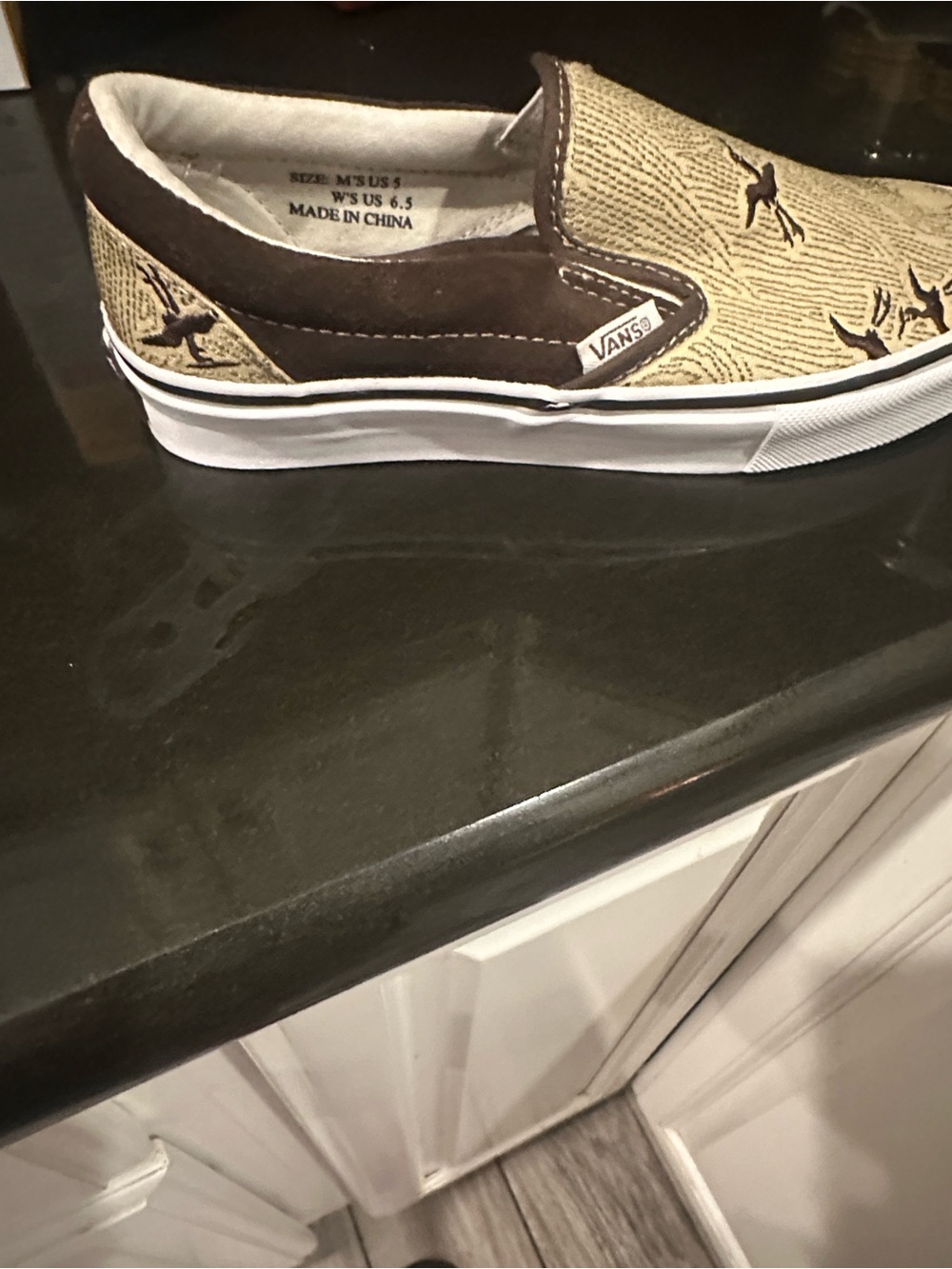 Vans Slip-On Loafer in Brown and Tan with Bird Print